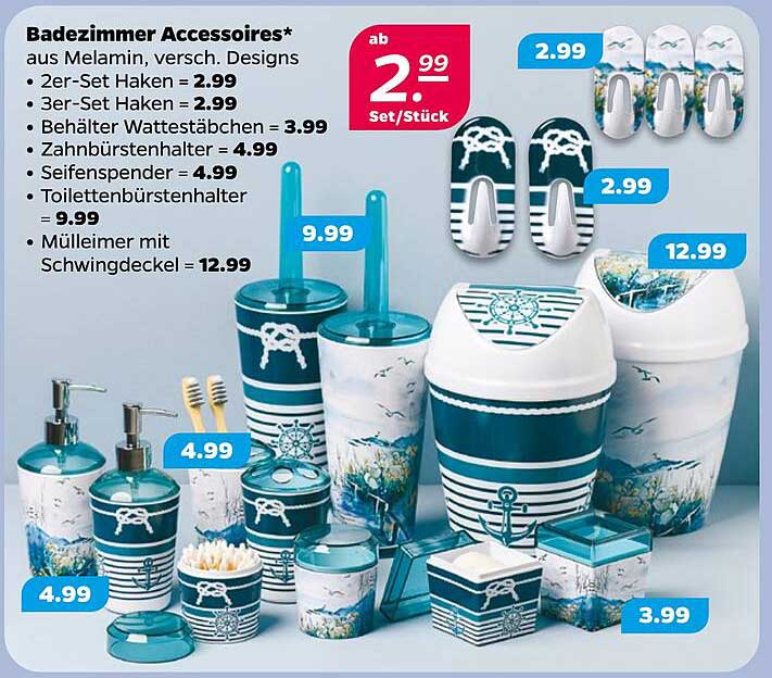 Badezimmer Accessoires aus Melamin - verschiedene Designs ab 2,99 €