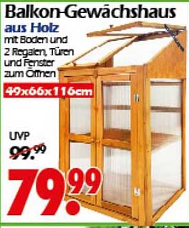 Balkon-Gewächshaus aus Holz mit Boden und 2 Regalen, Türen und Fenstern zum Öffnen