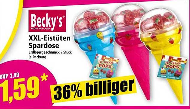 Becky's XXL-Eistüten Spardose - Erdbeergeschmack, 7 Stück je Packung