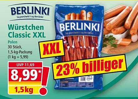 Berlinski Würstchen Classic XXL - 30 Stück in 1,5 kg-Packung