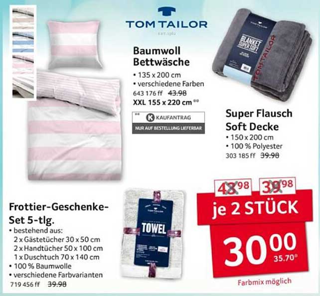 Bettwäsche aus Baumwolle und Frottier-Geschenk-Set von Tom Tailor