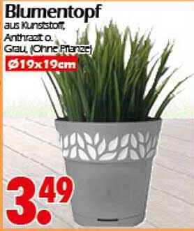 Blumentopf aus Kunststoff, Anthrazit o. Grau, Ø19x19cm