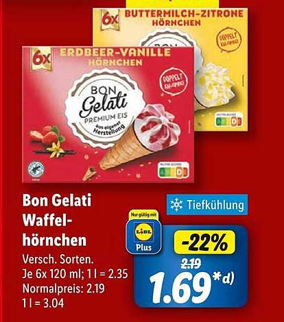 Bon Gelati Waffelhörnchen - Verschiedene Sorten, 6x120ml