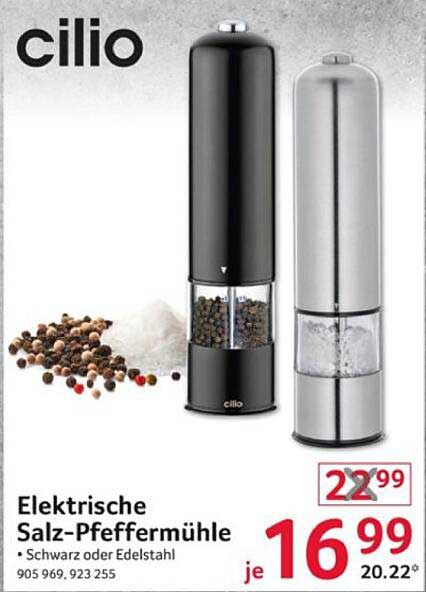 Cilio Elektrische Salz-Pfeffermühle - Schwarz oder Edelstahl