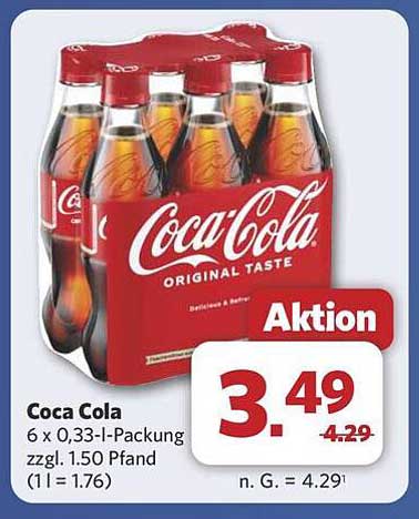 Coca Cola 6 x 0,33-l-Packung zzgl. 1,50 Pfand