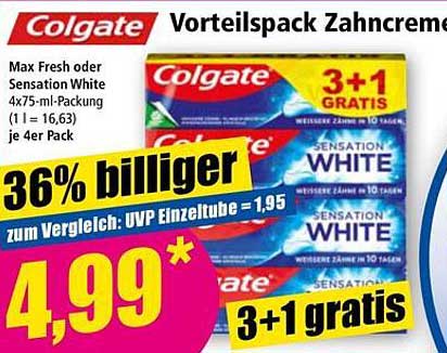 Colgate Vorteilspack Zahnpasta – Max Fresh oder Sensation White 4x75 ml