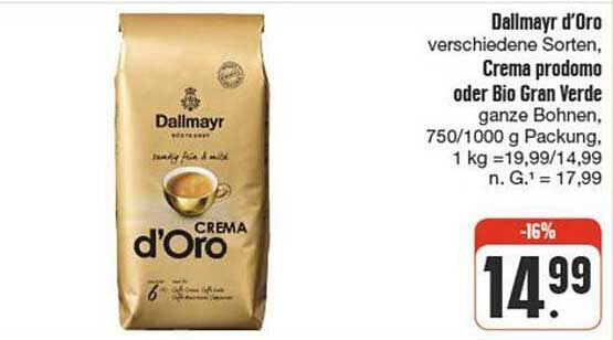 Dallmayr d'Oro verschiedene Sorten, Crema prodomo oder Bio Gran Verde