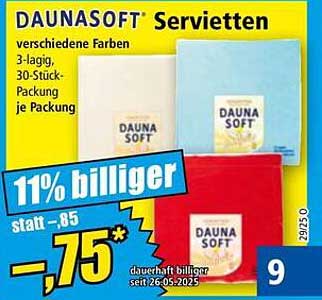 DAUNASOFT Servietten - 3-lagig, 30-Stück-Packung in verschiedenen Farben