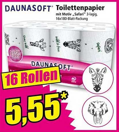 DAUNASOFT Toilettenpapier mit Motiv "Safari" – 16 Rollen