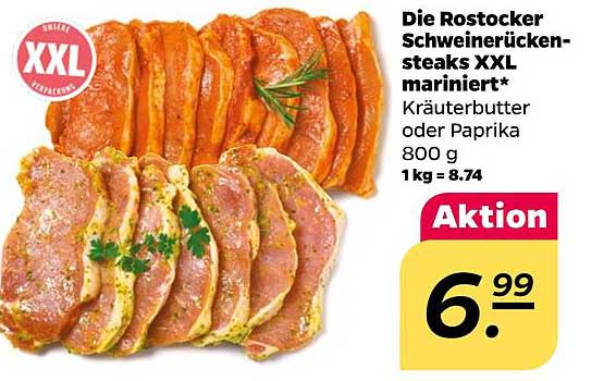 Die Rostocker Schweinerückensteaks XXL mariniert* Kräuterbutter oder Paprika 800 g