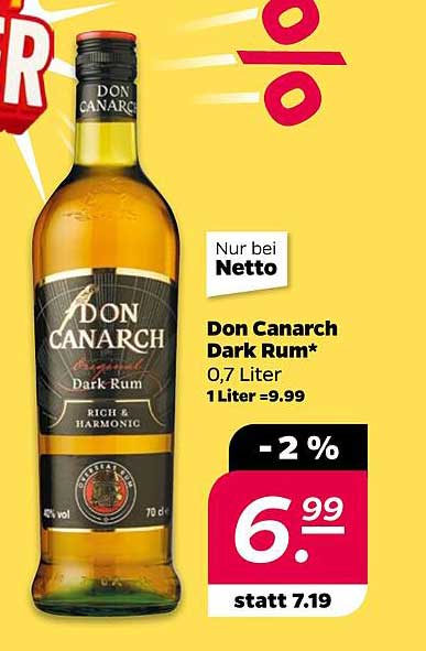 Don Canarch Dark Rum 0,7 Liter - Jetzt für nur 6,99 €