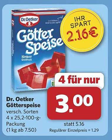 Dr. Oetker Götter Speise - 4 x 25,2-100-g-Packung (Himbeer-Geschmack)
