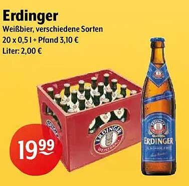 Erdinger Weißbier, verschiedene Sorten 20 x 0,5 l + Pfand 3,10 €