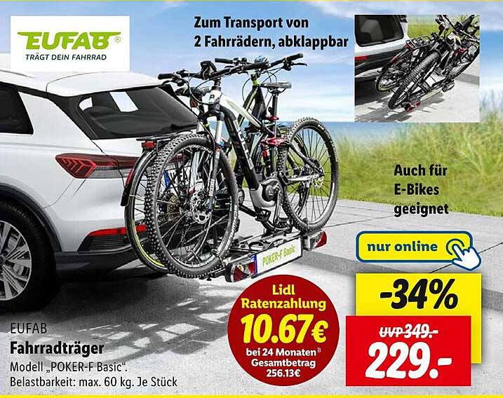 EUFAB Fahrradträger Modell 'POKER-F Basic' - Abkappbar und für E-Bikes geeignet