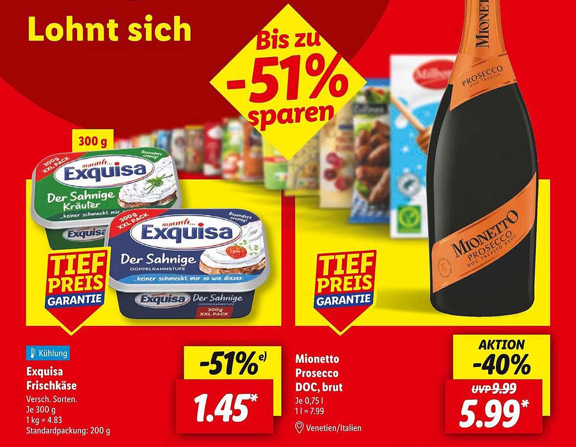Exquisa Frischkäse und Mionetto Prosecco