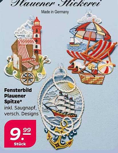 Fensterbild Plauener Spitze* inkl. Saugnapf, versch. Designs