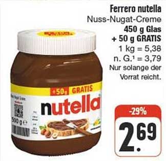 Ferrero nutella Nuss-Nugat-Creme 450 g + 50 g GRATIS