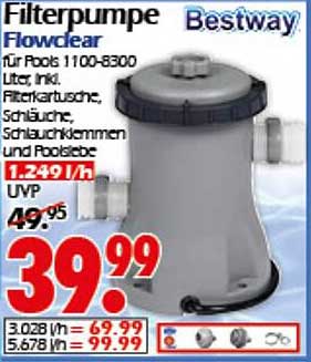 Filterpumpe Flowclear für Pools 1100-8300 Liter, inkl. Filterkartusche, Schläuche, Schlauchverbinder und Poolstecker