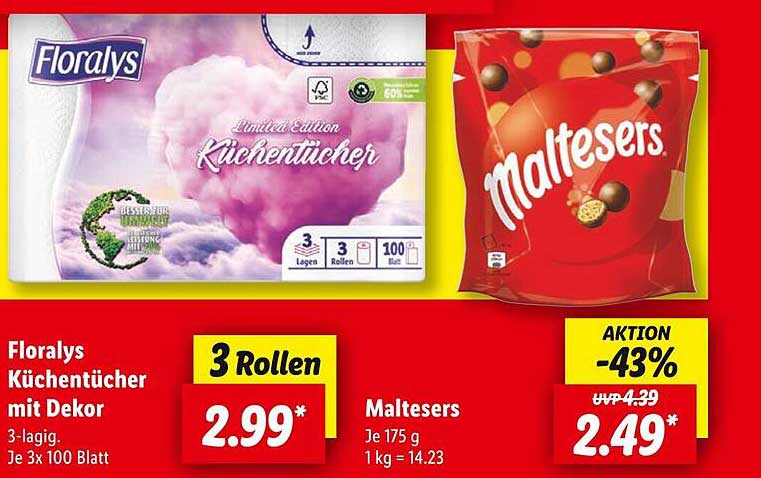 Floralys Küchentücher mit Dekor - 3 Rollen