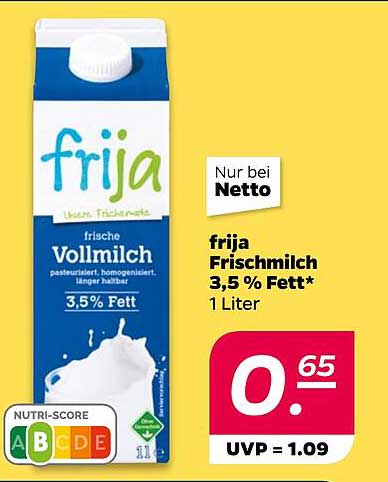 frija Frischmilch 3,5 % Fett 1 Liter