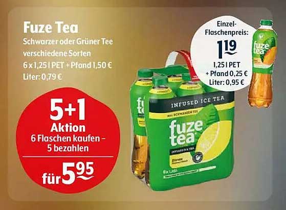 Fuze Tea 6 x 1,25 l – 5 für 5,95 €