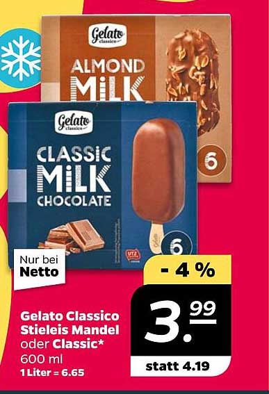 Gelato Classico Stieleis Mandel oder Classic - 600 ml