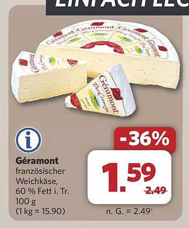 Géramont französischer Weichkäse, 60 % Fett i. Tr.