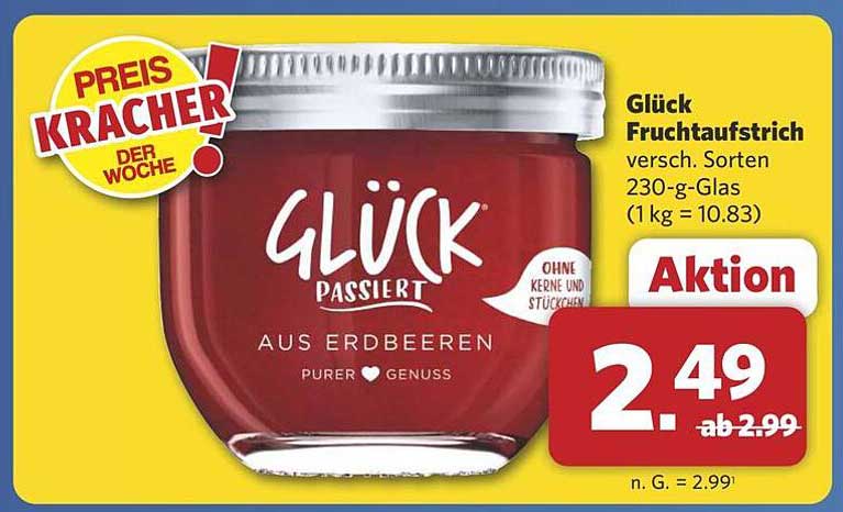 Glück Fruchtaufstrich aus Erdbeeren 230-g-Glas