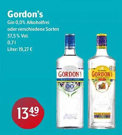 Gordon’s Gin 0,0% Alkoholfrei oder verschiedene Sorten 37,5% Vol. 0,7l