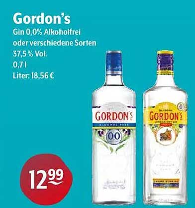 Gordon's Gin 0,0% alkoholfrei oder verschiedene Sorten 37,5% Vol. 0,7l
