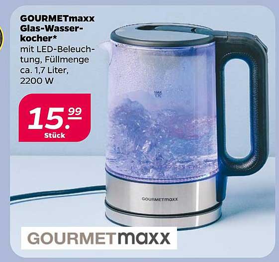 GOURMETmaxx Glas-Wasserkocher mit LED-Beleuchtung, Füllmenge ca. 1,7 Liter, 2200 W