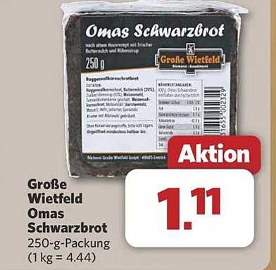 Große Wietfeld Omas Schwarzbrot 250 g