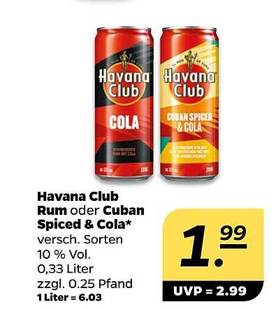 Havana Club Rum oder Cuban Spiced & Cola - 0,33 Liter
