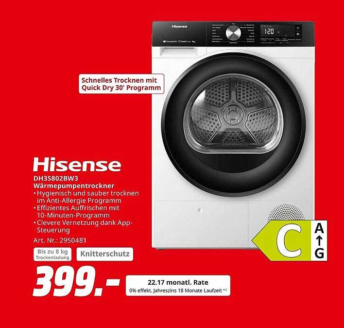 Hisense DH35802BW3 Wärmepumpentrockner
