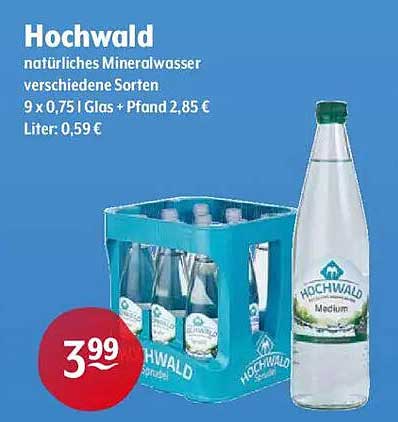 Hochwald natürliches Mineralwasser verschiedene Sorten 9 x 0,75 l