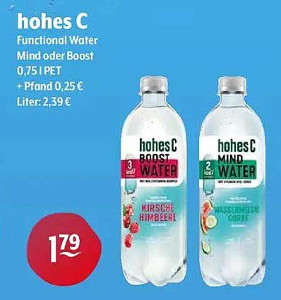 hohes C Functional Water Mind oder Boost 0,75 l PET