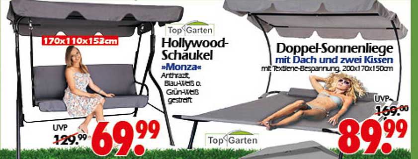 Hollywood-Schaukel »Monza« und Doppel-Sonnenliege mit Dach und zwei Kissen