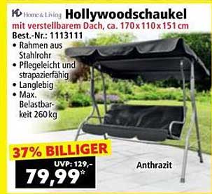 Hollywoodschaukel mit verstellbarem Dach, ca. 170 x 110 x 151 cm