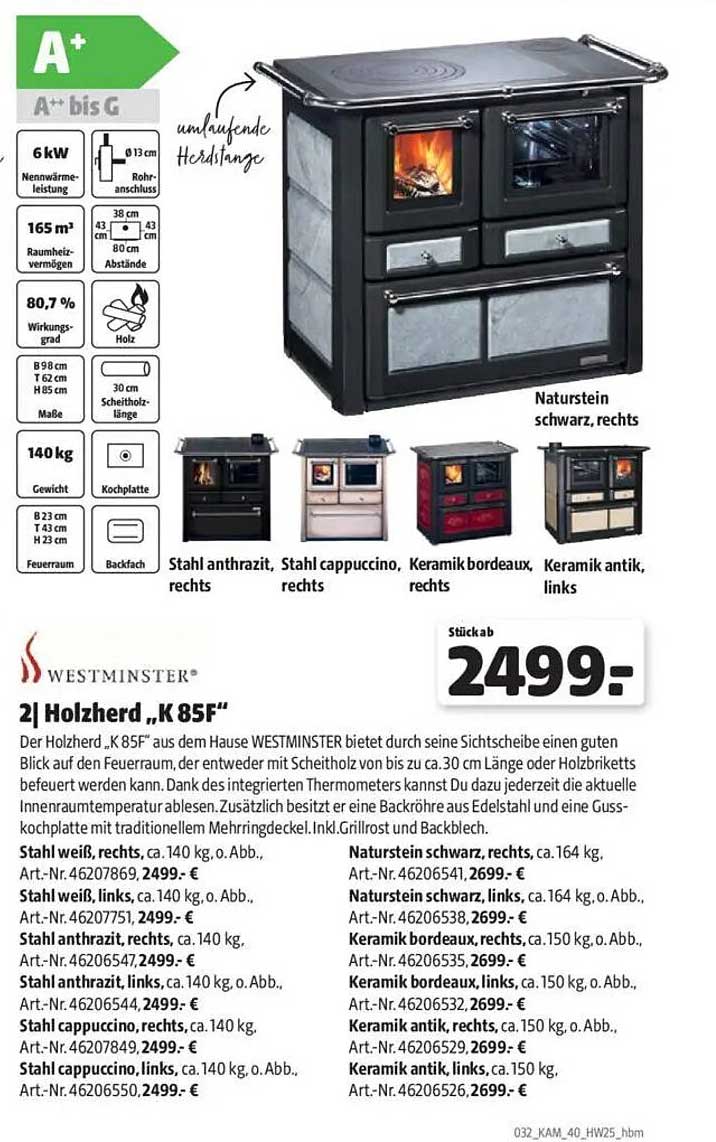 Holzherd „K 85F“ von WESTMINSTER - ab 2499,- €