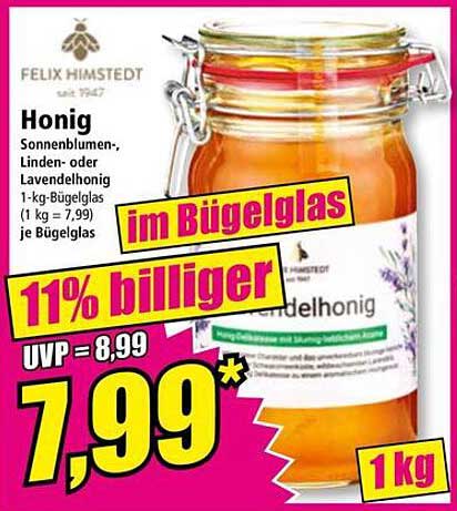 Honig Sonnenblumen-, Linden- oder Lavendelhonig 1 kg im Bügelglas