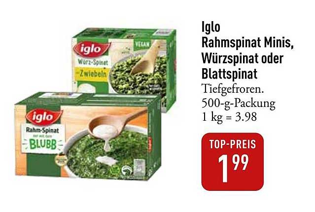 Iglo Rahmspinat Minis, Würzspinat oder Blattspinat - Tiefgefroren 500-g-Packung