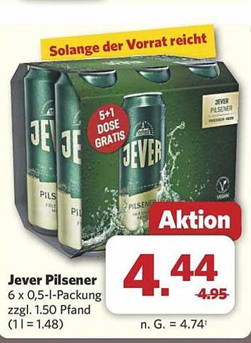 Jever Pilsener 6 x 0,5l-Packung zzgl. 1.50 Pfand