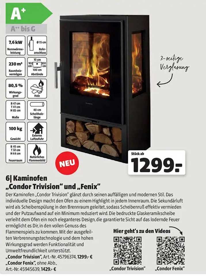 Kaminofen „Condor Trivision“ und „Fenix“