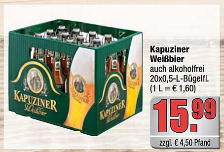 Kapuziner Weißbier auch alkoholfrei 20x0,5-L-Bügelfl.