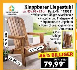 Klappbarer Liegestuhl aus widerstandsfähigem Akazienholz