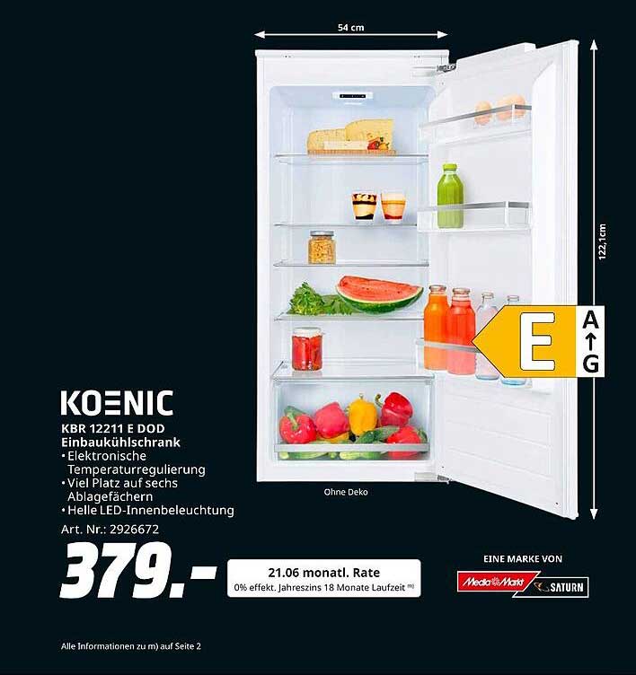 KOENIC KBR 12211 E DOD Einbaukühlschrank