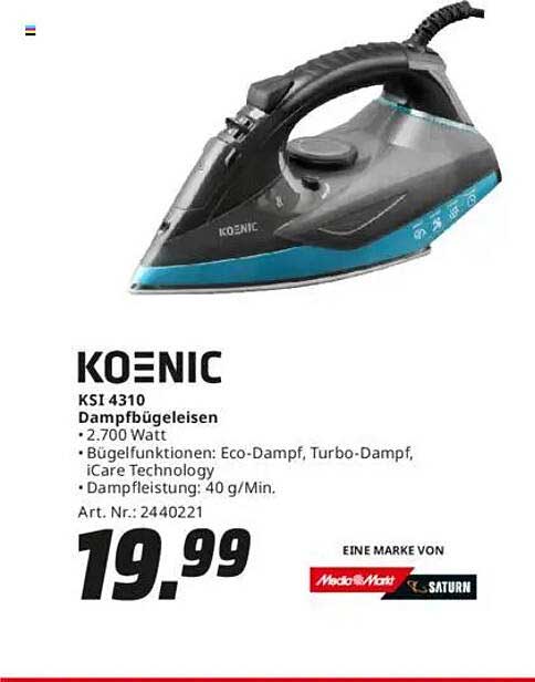 KOENIC KSI 4310 Dampfubügelisen – 2.700 Watt