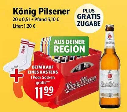 König Pilsener 20 x 0,5 l (inkl. Pfand und gratis Socken)