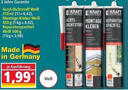 KRAFT Acryl-Dichtstoff, Montage-Kleber und Reparaturspachtel Weiß