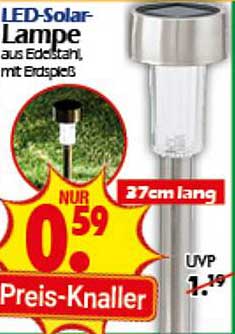 LED-Solar-Lampe aus Edelstahl, mit Erdspieß, 37cm lang